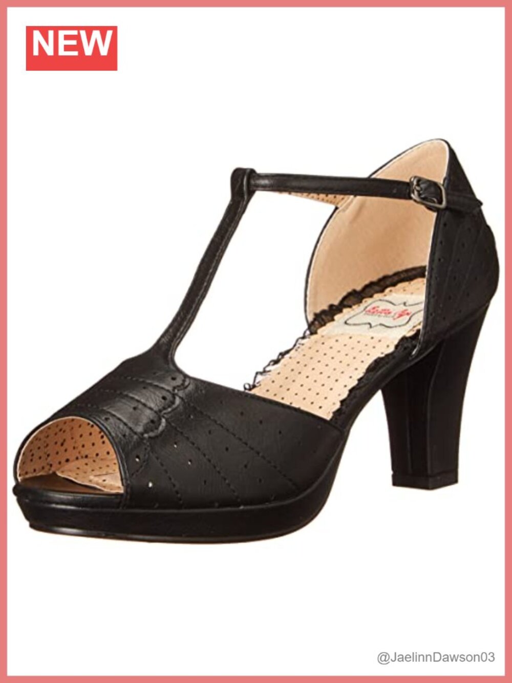 Vintage Bettie Page Style Peep Toe Pump Shoes Leather Womens 3.2in Block Heel